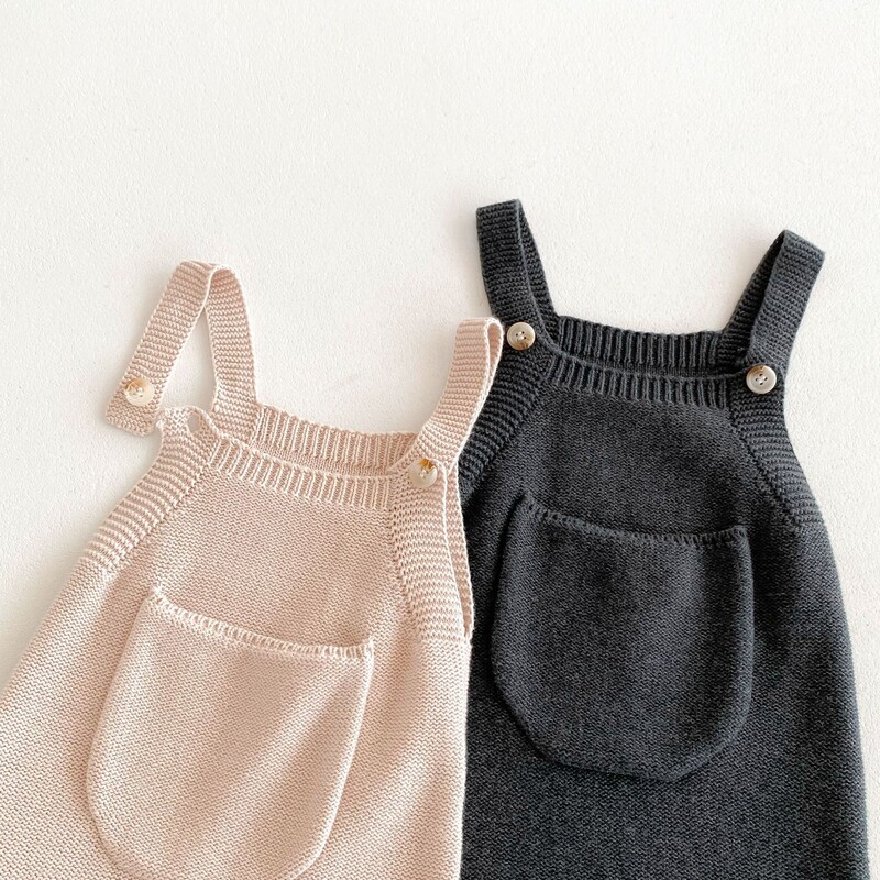 Pantaloni cu bretele pentru fetițe de toamnă, tricotați uni, pulover pentru fete, salopete din fire de bumbac, salopetă elegantă de buzunar pentru copii mici