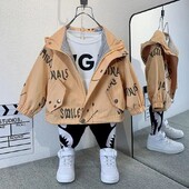 Детско пролетно палто 2023 Нова мода за момчета и бебета Корейско яке с качулка Палто Детско ежедневно палто с цип 2-9 г