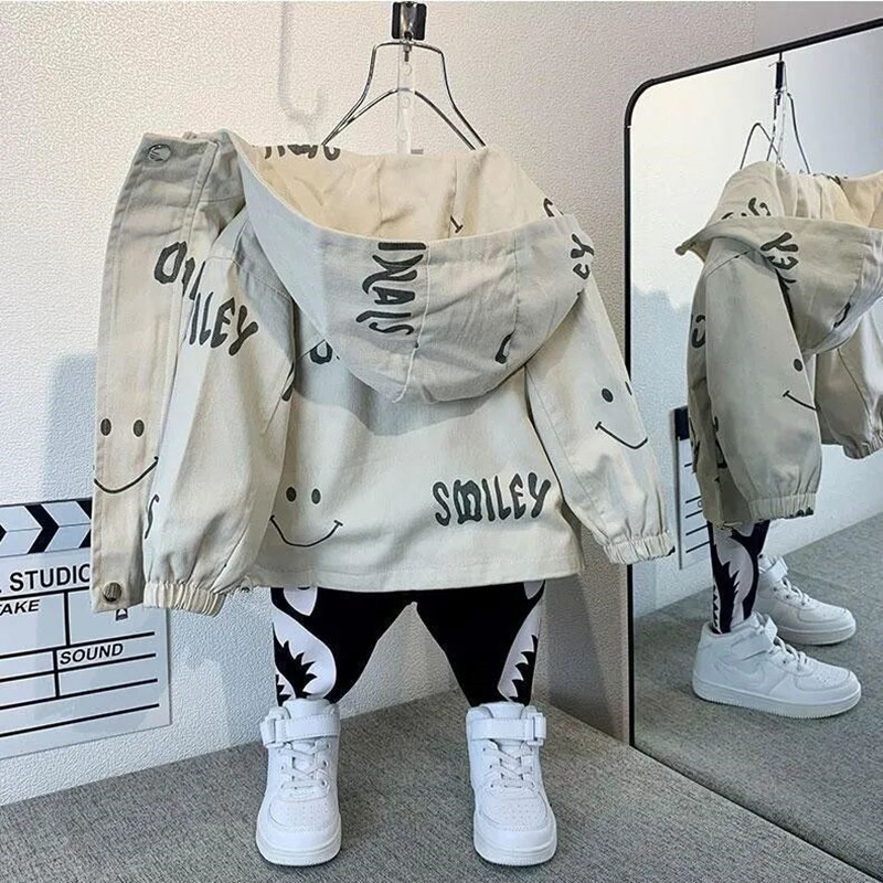 Детско пролетно палто 2023 Нова мода за момчета и бебета Корейско яке с качулка Палто Детско ежедневно палто с цип 2-9 г