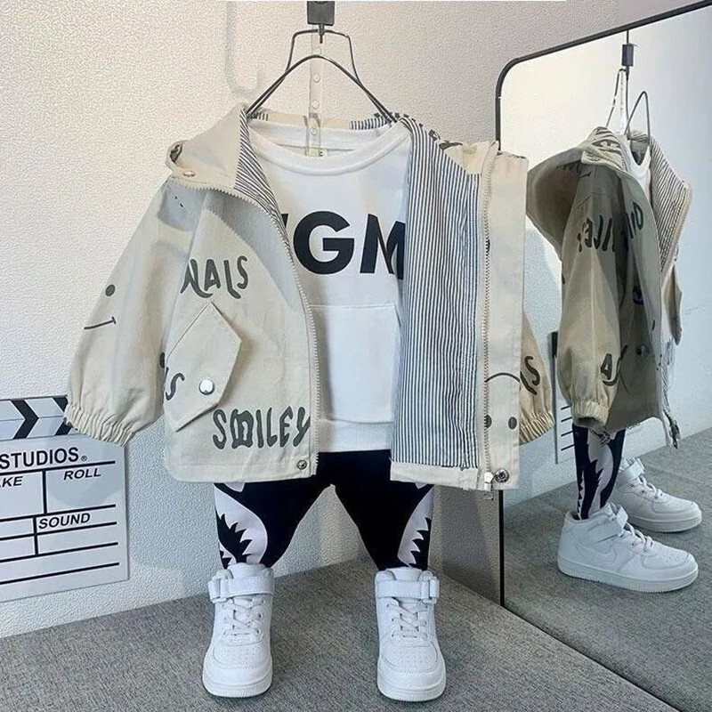 Детско пролетно палто 2023 Нова мода за момчета и бебета Корейско яке с качулка Палто Детско ежедневно палто с цип 2-9 г