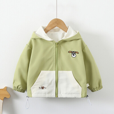 Ins Kevad Sügis Beebipoisid Jope Puuvillane Kapuutsiga Tasku Multifilm Koer Tõmblukk Wram Väikelapse poisid Ülerõivad Laste Poiste Mantel