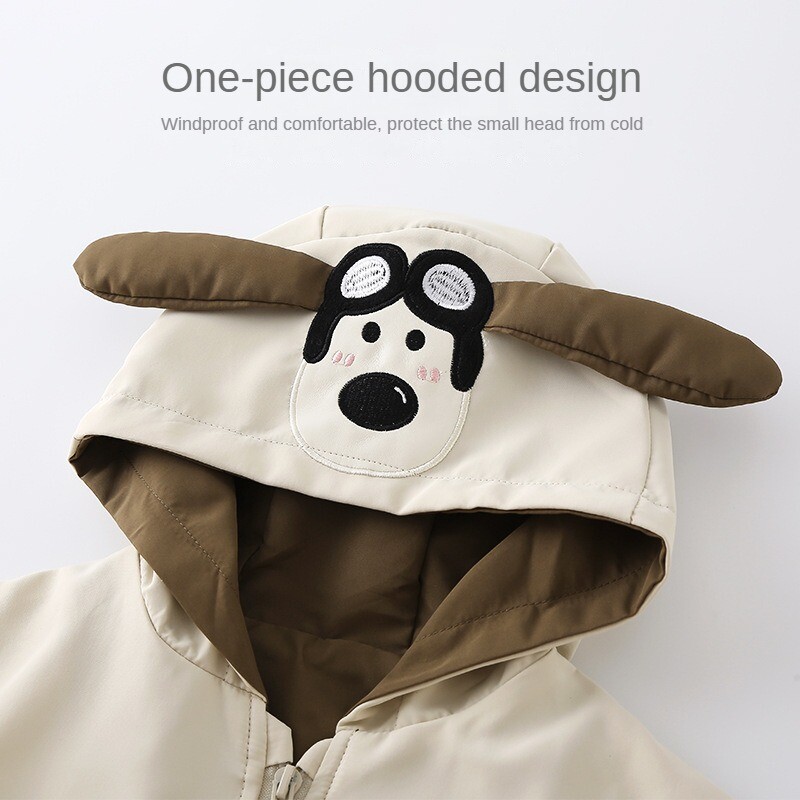 Ins Kevad Sügis Beebipoisid Jope Puuvillane Kapuutsiga Tasku Multifilm Koer Tõmblukk Wram Väikelapse poisid Ülerõivad Laste Poiste Mantel