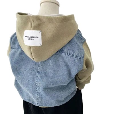 Jachetă de denim de primăvară toamnă pentru băiat, fată, noua versiune coreeană, haină cu glugă, mozaic, îmbrăcăminte casual pentru copii