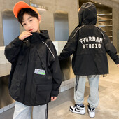 Палто за момчета Яке Памучно връхно облекло Защита от вятър 2024 Букви Пролет Есен Палто Спортно тийнейджърско Детско топло облекло