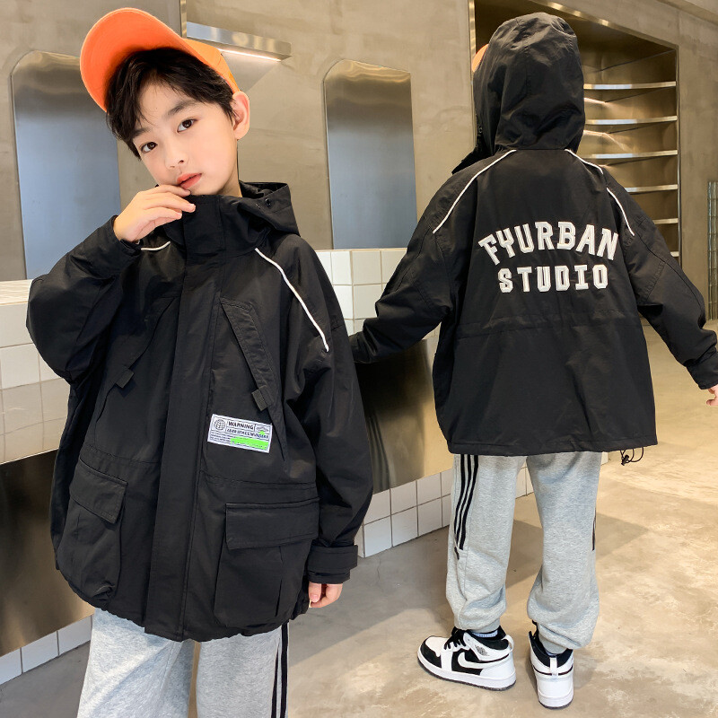 Палто за момчета Яке Памучно връхно облекло Защита от вятър 2024 Букви Пролет Есен Палто Спортно тийнейджърско Детско топло облекло