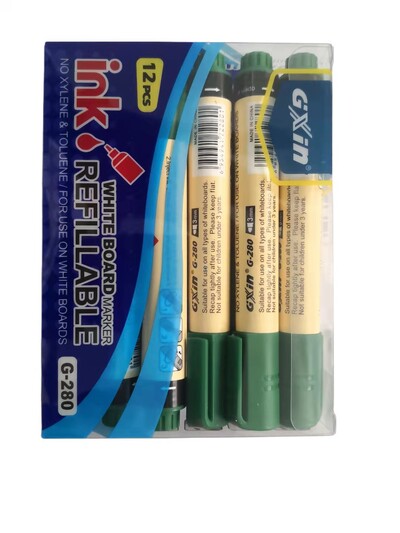 Gxin G-280 12 kom. Izbrisivi markeri za bijelu ploču, zamjenjivo punjenje, vlaknasti vrh, tinta na bazi vode, pribor za školske sastanke.
