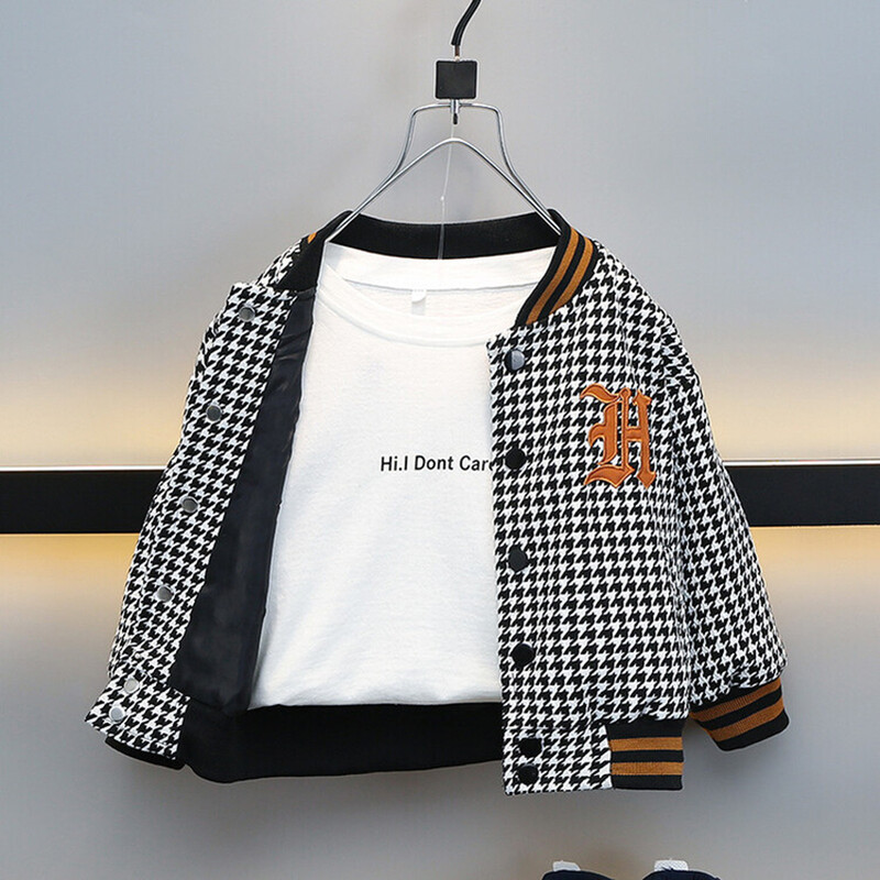 2024. aasta kevad- ja sügisene poiste moekas vaba aja veetmise hingav tikitud täht EH Thousand Bird ruuduline mantel, 2–8 aastat vana