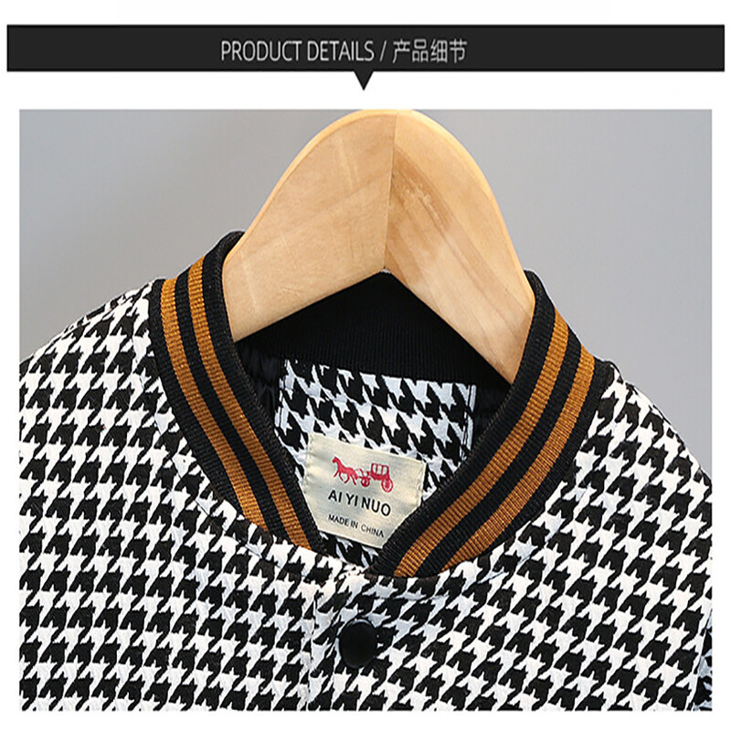 2024. aasta kevad- ja sügisene poiste moekas vaba aja veetmise hingav tikitud täht EH Thousand Bird ruuduline mantel, 2–8 aastat vana