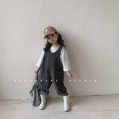 Lapsed Püksid Kevad Sügis Poisid ja tüdrukud Suured kottis Denim Laste Kombinesoonid Uus mood Armas Soe vabaaja Soliidne Pehme Retro Unisex