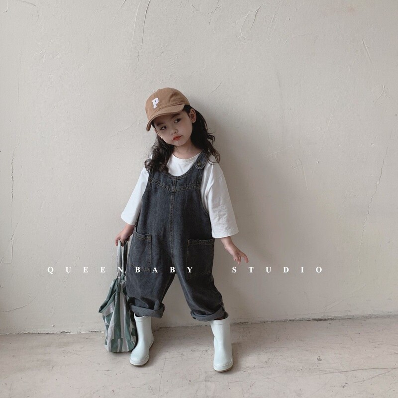 Lapsed Püksid Kevad Sügis Poisid ja tüdrukud Suured kottis Denim Laste Kombinesoonid Uus mood Armas Soe vabaaja Soliidne Pehme Retro Unisex