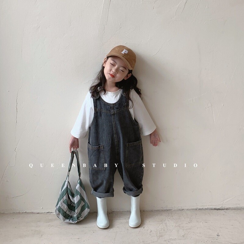 Lapsed Püksid Kevad Sügis Poisid ja tüdrukud Suured kottis Denim Laste Kombinesoonid Uus mood Armas Soe vabaaja Soliidne Pehme Retro Unisex