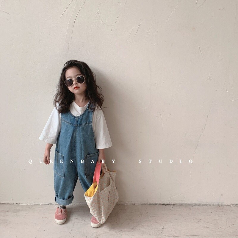 Lapsed Püksid Kevad Sügis Poisid ja tüdrukud Suured kottis Denim Laste Kombinesoonid Uus mood Armas Soe vabaaja Soliidne Pehme Retro Unisex