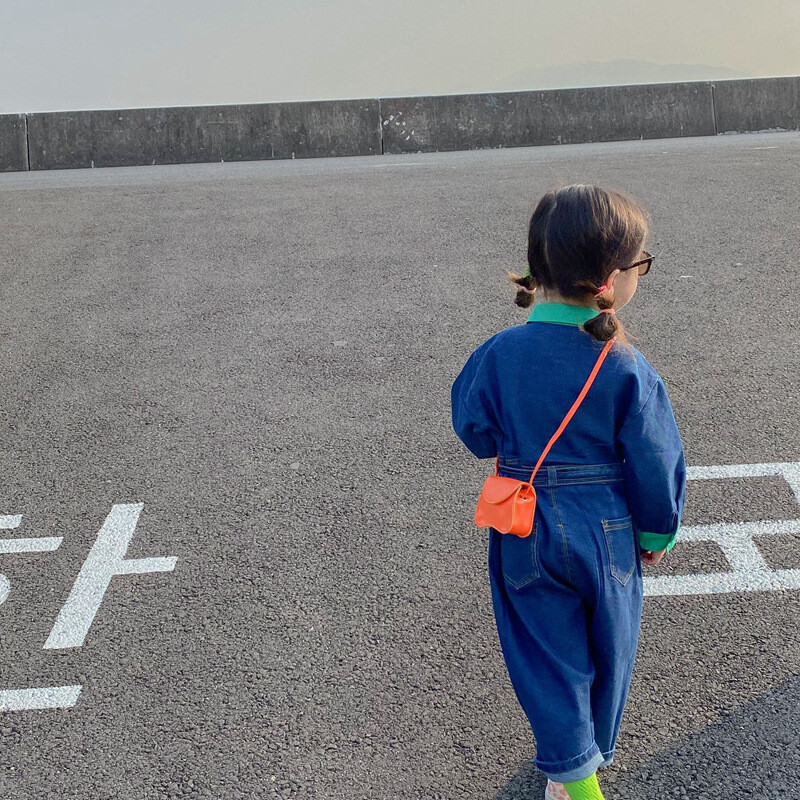 Salopete din denim pentru fete, toamnă 2022, pentru copii, cu mânecă lungă, cu guler răsturnat, pentru copii, pantaloni dintr-o bucată