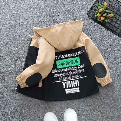 2024. aasta kevad- ja sügisene poiste vabaaja värviline plokkkirjaga tasku kapuutsiga tõmblukuga mantel lasteriided 1–8 a.