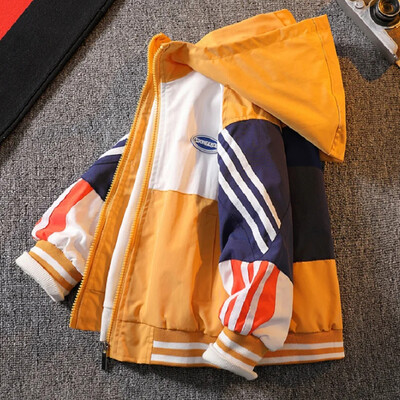 Kevadriided Poiste jope lastele Välisriided jakk poistele 4-14 aastat Kapuutsiga vertikaalsete triipudega keskmise pikkusega tuulejakk poistele