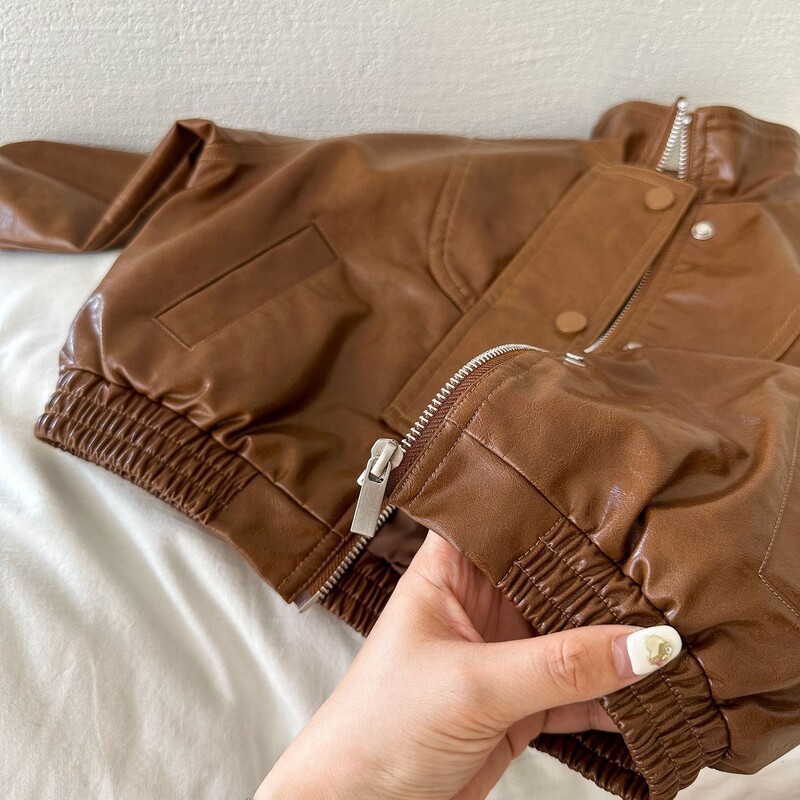 Ретро кафяво полиуретаново яке за момчета 2024 г. Ново есенно връхно облекло с цип от изкуствена кожа 2-7 години Детско палто