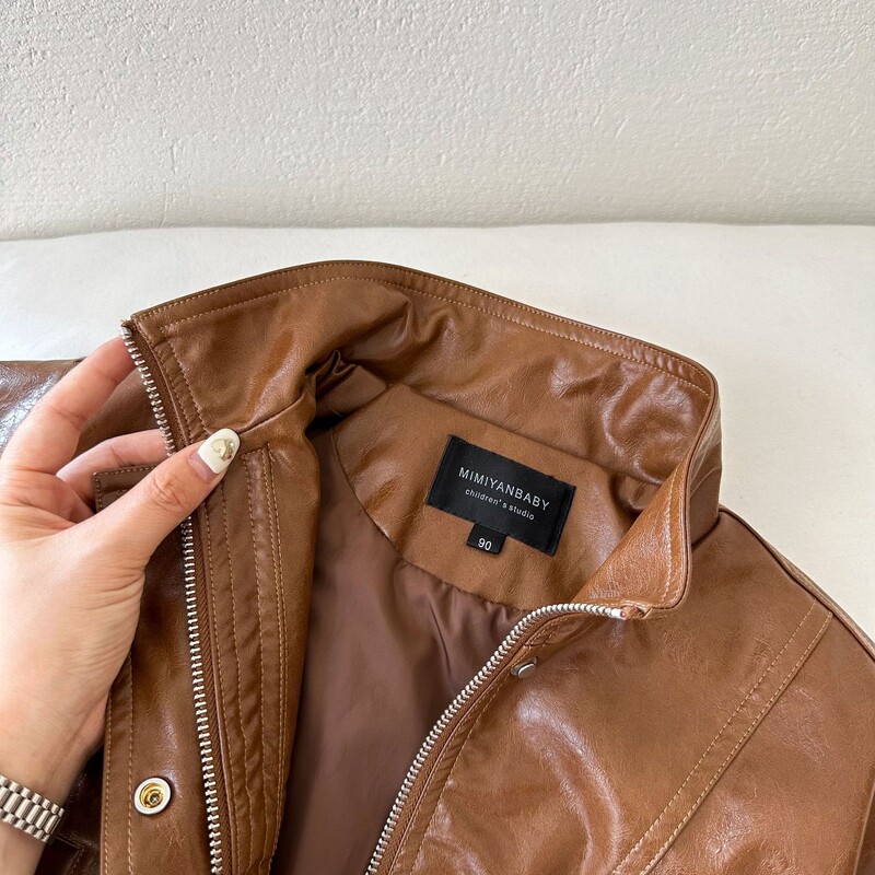 Ретро кафяво полиуретаново яке за момчета 2024 г. Ново есенно връхно облекло с цип от изкуствена кожа 2-7 години Детско палто