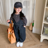 Κορεάτικη μόδα 2023 Νέα φθινοπωρινά παιδικά ρούχα για αγόρι παντελόνι Unisex φόρμες τζιν φαρδιά μονόχρωμη ζώνη casual μακρύ παντελόνι