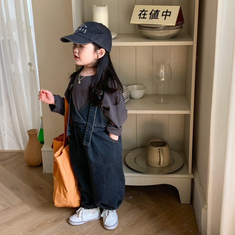 Moda coreeană 2023, noua toamnă, îmbrăcăminte pentru copii, pantaloni pentru băieți, salopete unisex, blugi, curea de culoare solidă, ocazional, lung