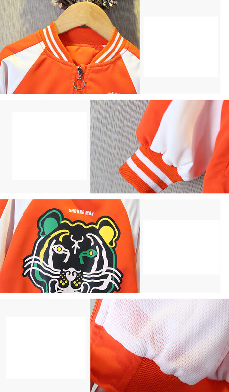 2024 m. pavasario ir rudens berniukų laisvalaikio spauda Tigro galva ilgomis rankovėmis apvaliomis kaklo paltai su užtrauktuku Vaikiški drabužiai 1–8 m.