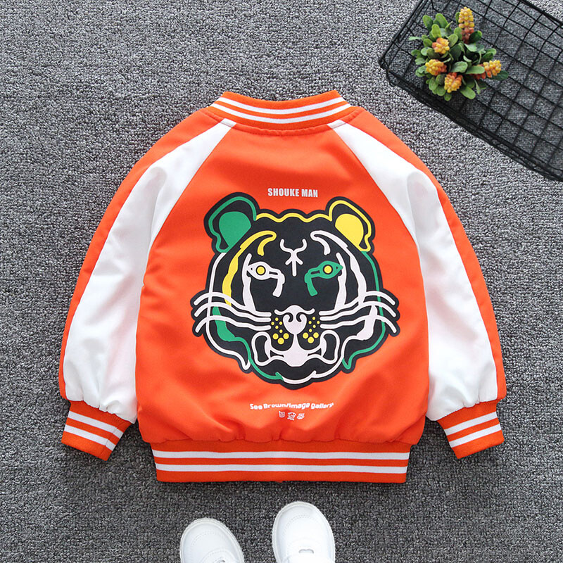 2024 m. pavasario ir rudens berniukų laisvalaikio spauda Tigro galva ilgomis rankovėmis apvaliomis kaklo paltai su užtrauktuku Vaikiški drabužiai 1–8 m.