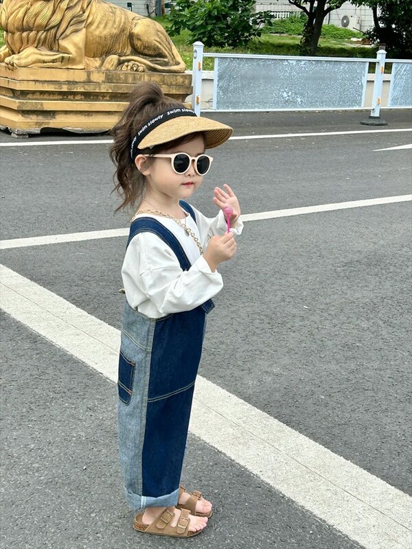 Toamna 2024, noi salopete din denim pentru copii, pantaloni casual, fete, salopete largi, blugi pentru sugari, pantaloni cu curea, haine pentru copii