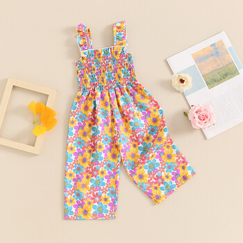 FOCUSNORM 0-4Y Lovely Baby Girls Summer Jumpsuit αμάνικο λουράκι με φαρδιά στάμπα παντελόνι για νήπια