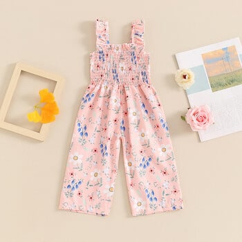 FOCUSNORM 0-4Y Lovely Baby Girls Summer Jumpsuit αμάνικο λουράκι με φαρδιά στάμπα παντελόνι για νήπια