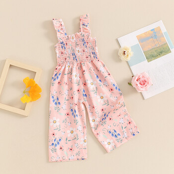 FOCUSNORM 0-4Y Lovely Baby Girls Summer Jumpsuit αμάνικο λουράκι με φαρδιά στάμπα παντελόνι για νήπια