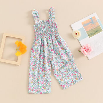 FOCUSNORM 0-4Y Lovely Baby Girls Summer Jumpsuit αμάνικο λουράκι με φαρδιά στάμπα παντελόνι για νήπια