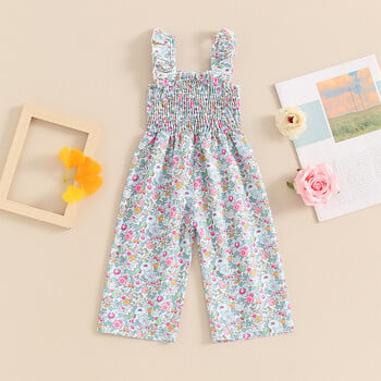 FOCUSNORM 0-4Y Lovely Baby Girls Summer Jumpsuit αμάνικο λουράκι με φαρδιά στάμπα παντελόνι για νήπια