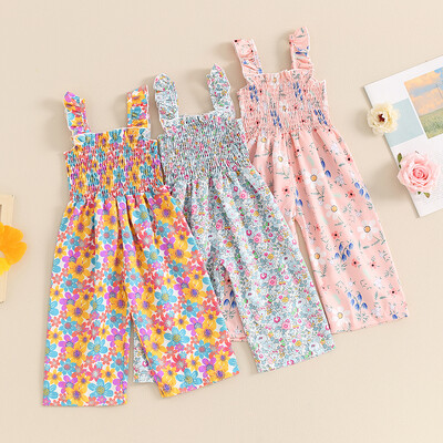 FOCUSNORM 0-4Y Lovely Baby Girls Summer Jumpsuit αμάνικο λουράκι με φαρδιά στάμπα παντελόνι για νήπια