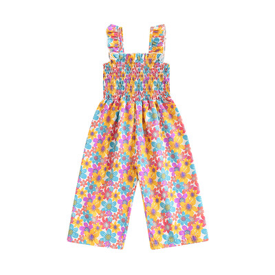 FOCUSNORM 0-4Y Salopetă de vară pentru fetițe, cu bretele fără mâneci, cu imprimeu floral, pantaloni largi pentru haine pentru copii mici