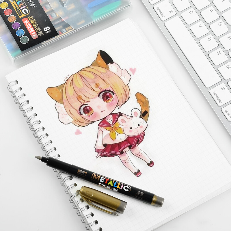 8 värvi metallist grafiti markerite komplekt Esiletõstjad Värvipliiatsid Käsitöö Joonistusmarker Kunst Kawaii kirjatarbed õpilastarbed