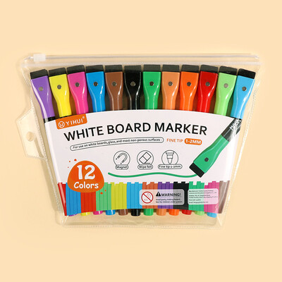 12 bucăți/set 2024 rechizite pentru clasă școlară colorate, pixuri magnetice șters pentru tablă albă, marker, pagini de ștergere uscată, desen pentru copii