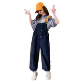 Novi djevojački kombinezon Modni jednobojni traper kombinezon za djecu Tinejdžerske pamučne naramenice Odjeća Široke dječje traper hlače