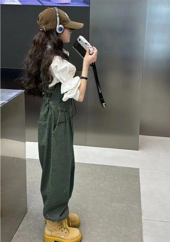 Prantsuse Lastele Tüdrukutele Teksaülikond Teksaülikond+Valge puuvillane Pluussärk Puff Sleeve 2tk teismeliste laste Tüdrukute riiete komplekt komplekt