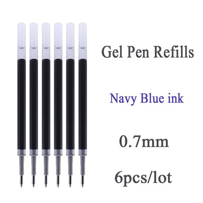 Dodatna punjenja za gel olovke 0,7 mm, pero s metkom, crno/tamnoplavo, pisanje je glatko, kontinuirana tinta, uredski pribor, 6 kom/lot