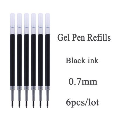 Dodatna punjenja za gel olovke 0,7 mm, pero s metkom, crno/tamnoplavo, pisanje je glatko, kontinuirana tinta, uredski pribor, 6 kom/lot