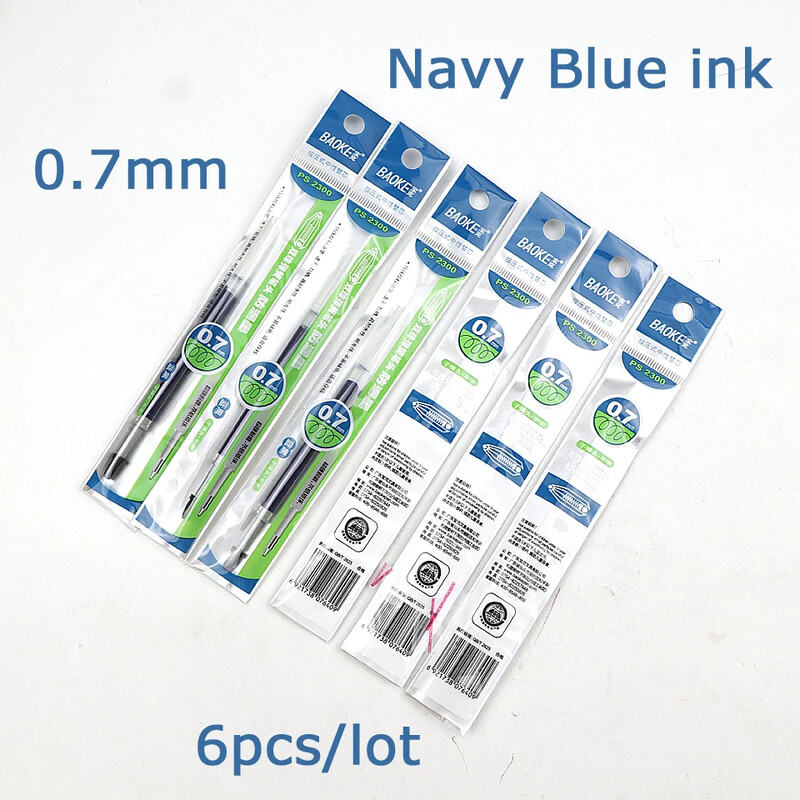 Dodatna punjenja za gel olovke 0,7 mm, pero s metkom, crno/tamnoplavo, pisanje je glatko, kontinuirana tinta, uredski pribor, 6 kom/lot
