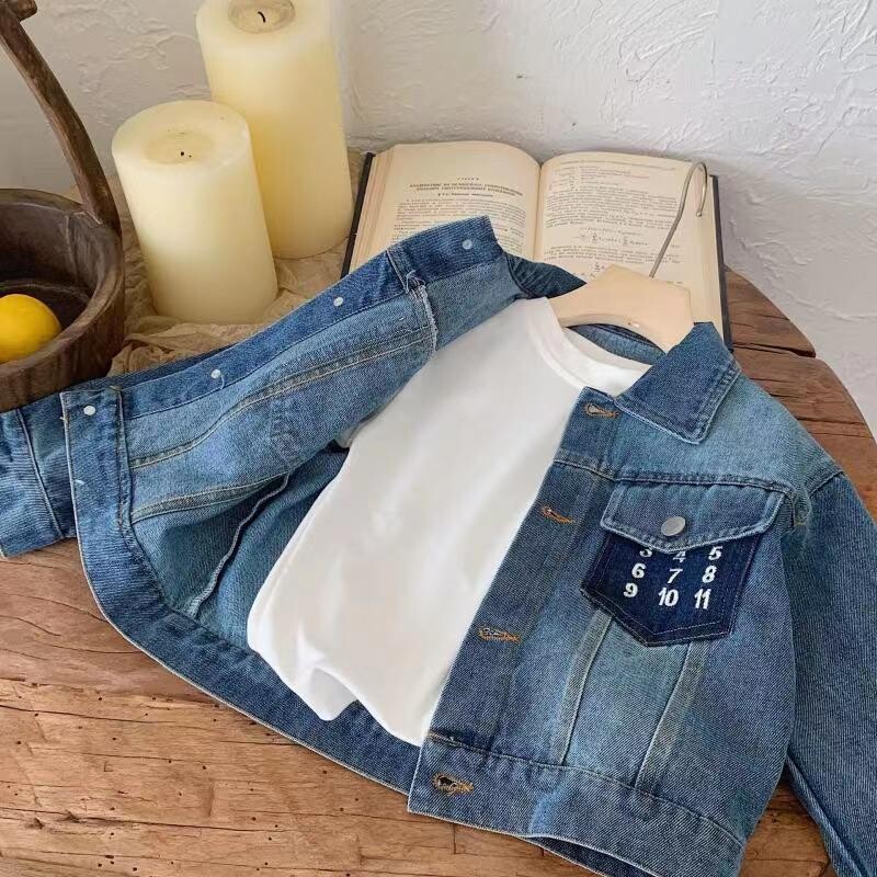 Lastemantel kevad- ja sügishooaja uus toode poiste ja tüdrukute digitaalne teksajakk Lastele lühike vabaaja teksamantel