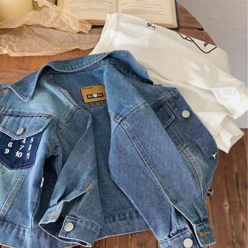 Lastemantel kevad- ja sügishooaja uus toode poiste ja tüdrukute digitaalne teksajakk Lastele lühike vabaaja teksamantel