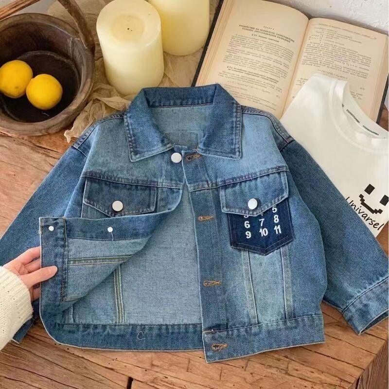 Lastemantel kevad- ja sügishooaja uus toode poiste ja tüdrukute digitaalne teksajakk Lastele lühike vabaaja teksamantel