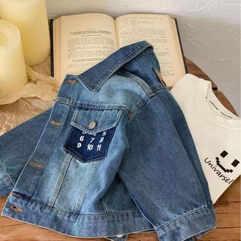 Lastemantel kevad- ja sügishooaja uus toode poiste ja tüdrukute digitaalne teksajakk Lastele lühike vabaaja teksamantel