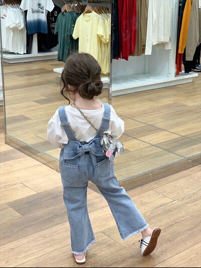 Jesen 2024, novi kombinezoni za djevojčice, dječje hlače na naramenice, traper kombinezoni s mašnom na leđima za djevojčice, dječje rastezljive traperice, odjeća za dojenčad