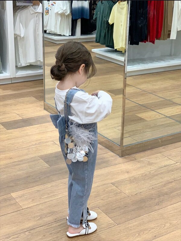 Jesen 2024, novi kombinezoni za djevojčice, dječje hlače na naramenice, traper kombinezoni s mašnom na leđima za djevojčice, dječje rastezljive traperice, odjeća za dojenčad