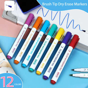 Βούρτσα μαρκαδόροι Dry Erase, 12 Colors Art Marker Marker Whiteboard, 12 Διάφορα χρώματα Ιδανικά για γραφή σε επιφάνειες Dry-Erase