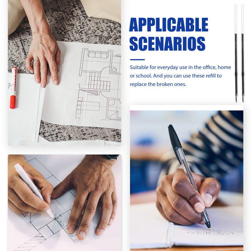100 komada crne uredske kemijske olovke s gumbom od 07 mm, punjenje 100 komada neutralnih punjenja Kreativna gel tinta za punjenje za kemijske olovke