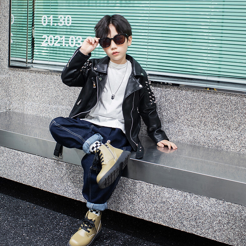 Kevad sügisene jõudlus Mootorratta must PU mantel Lastele Neet Laste Nahkjakid Tüdrukutele Poistele Tõmblukuga Riided XMP19