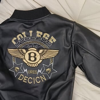 Baby Boy Letter Letter Δερμάτινο παλτό ρίγες γιακά 2023 Spring faux leather Moto Jackets για Παιδιά Κοριτσίστικα Ρούχα ποδηλασίας XMP656